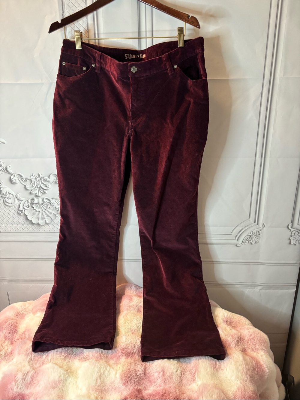 ST. JOHN'S BAY Women's Burgundy Corduroy Boot Cut Pants,Size 14